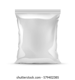 Vector Vertical Sealed Empty Plastic Foil Bag for Package Design with Smooth Edges Close up Isolated on White Background