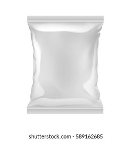 Vector Vertical Sealed Empty Plastic Foil Bag for Package Design with Smooth Edges Close up Isolated on White Background