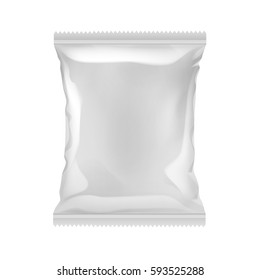 Vector Vertical Sealed Empty Plastic Foil Bag for Package Design with Serrated Edge Close up Isolated on White Background