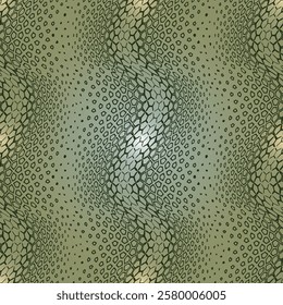 A vector, vertical, seamless dark snakeskin inspired pattern in earthy green hues with wavy textures. Perfect for digital use in textiles, wallpapers, and graphic design.