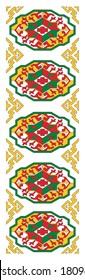 Vector vertical seamless pattern with a variety of geometric shapes on a white background. The geometric pattern is based on the traditional national Turkmen ornament.
