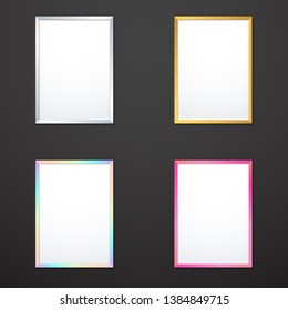 vector vertical silver gold pearl pink border empty photo frame mock up realistic shadow blank picture template isolated dark background