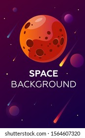 Vector vertical space illustration. Desert of space. Abstract banner. Modern afishe with planet, comets and stars. 