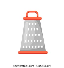 Vector Vertical Steel Grater with red Handle.Kitchenware and Cuisine tools in cartoon style.Equipment for cooking. Isolated on  white background.