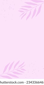 Plantilla vertical vectorial con hojas tropicales y espacio de copia sobre fondo rosado. Afiche minimalista moderno para historias en medios sociales, volantes de venta.