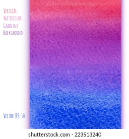 vector vertical watercolor rainbow gradient hand drawn background in pink, violet and blue colors