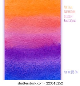 vector vertical watercolor rainbow gradient hand drawn background in orange, pink, violet and blue colors
