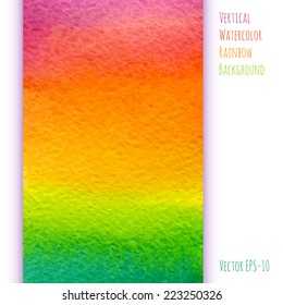 vector vertical watercolor rainbow hand drawn background in pink, orange, yellow and green colors