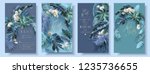 Vector vertical wedding invitation card set with turquoise tropical leaves and orchid flowers. Save the date and R.S.V.P. botany design for wedding ceremony. Can be used for cosmetics, beauty salon