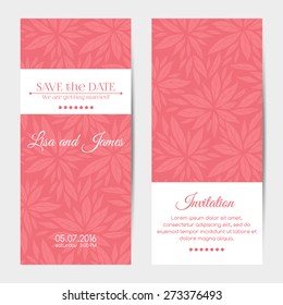 Vector vertical wedding invitations. Floral pattern