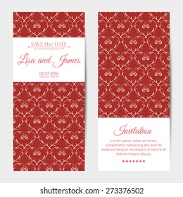 Vector vertical wedding invitations. Floral hearts pattern