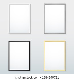 vector vertical white black wood border empty photo frame mock up realistic shadow blank picture template isolated light background