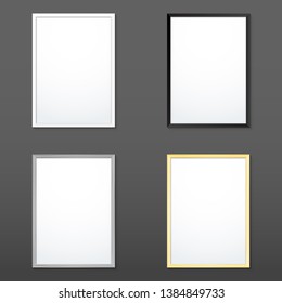 vector vertical white black wood border empty photo frame mock up realistic shadow blank picture template isolated dark background