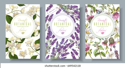 Vector vertical wild flowers and herbs banners