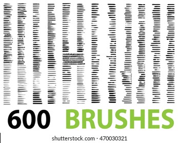 Vector very large collection or set of 600 artistic black paint hand made creative brush strokes isolated on white background, metaphor to art, grunge or grungy, education or abstract design