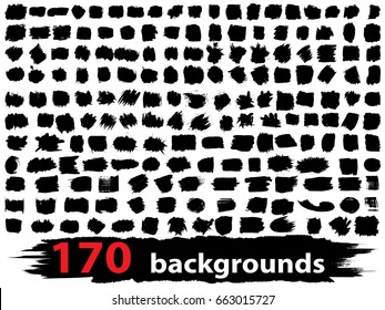 Vector very large collection or set of 170 artistic black paint or ink hand made creative brush stroke backgrounds isolated on white as grunge or grungy art, education abstract elements frame design