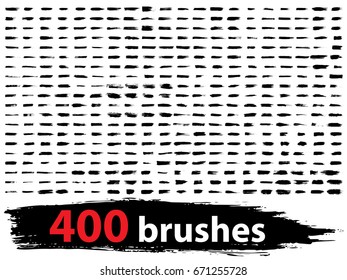 Vector very large collection or set of 400 artistic black paint or ink hand made creative brush stroke backgrounds isolated on white as grunge or grungy art, education abstract elements frame design