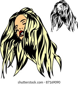 vector - very long haired woman , isolated on background