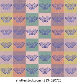 Vector very peri butterfly on boho colorful seamless pattern background