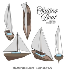 Vector Vessel Sail Ship Illustration Set