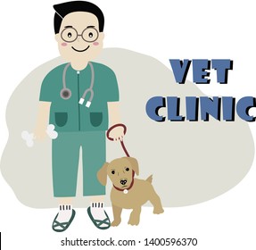 vector of veterinarian and his Dalmatian dog who go for checking up health yearly plan at the Veterinary hospitals