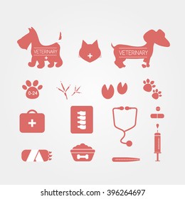 Vector veterinary icons set. Pets medicine emblems isolated on white. Vector illustration