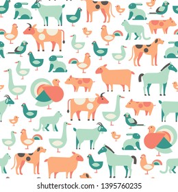 Vector Veterinary Pattern. Seamless Background With Farm Animals And Pets