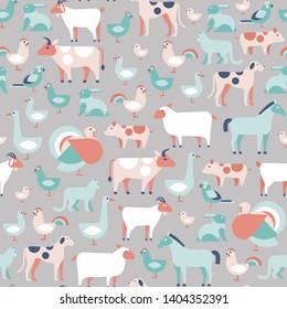 Vector veterinary pattern. Seamless background with farm animals and pets