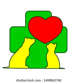 vector veterinary symbol with cross heart Pets