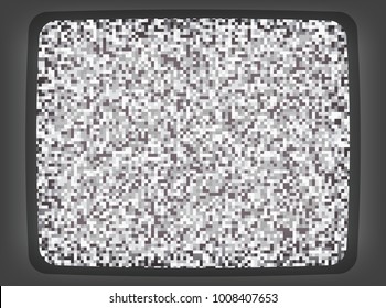 Vector VHS grey intro screen of a tv with noise flickering. Retro 80 s style vintage pixel art background.