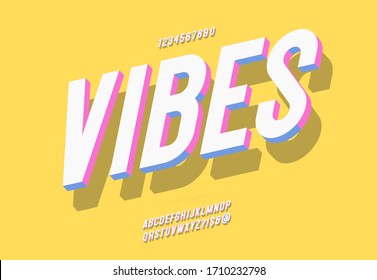 Vector vibes fuente 3d estilo moderno tipografía adorable color para el afiche de la fiesta de verano, decoración, promoción, libro, infografía, movimiento, vídeo, t pantalones, logotipo, libro, animación, banner, juego, impresión