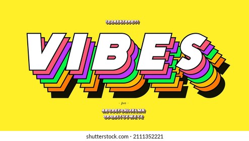 Vector vibes font 3d bold colorful style trendy typography for infographics, motion graphics, video, promotion, decoration, logotype, party poster, t shirt, book, animation, banner, game, printing. 10