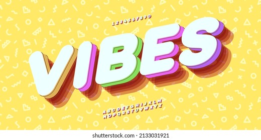 Vector vibes font 3d bold colorful style trendy typography for infographics, motion graphics, video, promotion, decoration, logotype, party poster, t shirt, book, animation, banner, game, printing