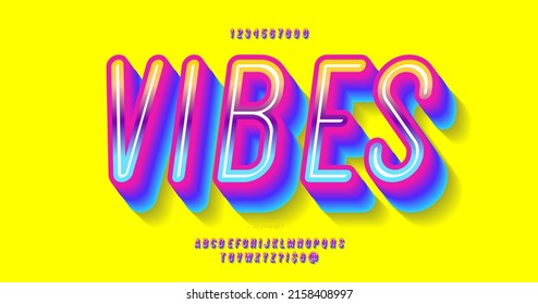 Vector Vibes Font 3d Bold Colorful Style Modern Typography For Infographics, Motion Graphics, Video, Promotion, Decoration, Logotype, Party Poster, T Shirt, Book, Animation, Banner, Printing. 10 Eps