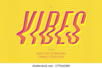 Vector vibes fuente cool estilo moderno tipografía de moda para la decoración, logotipo, afiche de fiesta de verano, camiseta, libro, tarjeta, banner, impresión, sello. Alfabeto frío. Una máquina de moda. 10 pasos