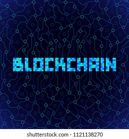 vector vibrant blue green colored flat design peer-to-peer distributed database blockchain technology pixelated decoration background isolated dark background