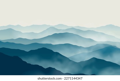 Vektor-blauer Landschaft mit silhouettes schmutziger Berge und Hügel 