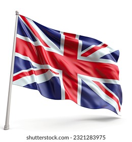 A vector of vibrant British flag flutters in the breeze displayed proudly atop a pole