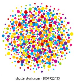Vector vibrant color Holi paint splashes or blots holiday background in flat style