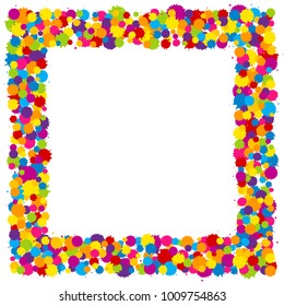Vector vibrant color Holi paint splashes frame for gift card in flat style