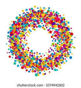 Vector vibrant color Holi paint splashes frame for gift card in flat style