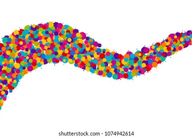 Vector vibrant color Holi paint splashes wavy design element in flat style