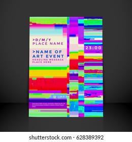 vector vibrant colors abstract digital glitch art interference noise design flyer mockup template isolated background