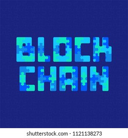 vector vibrant cyan green colored flat puzzle design peer-to-peer distributed database blockchain technology decoration background isolated dark blue background
