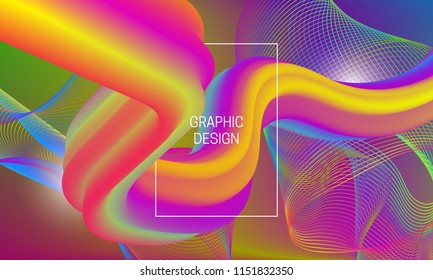 Vector vibrant design background with liquid flow shape and chaotic guilloche amplitude elements.