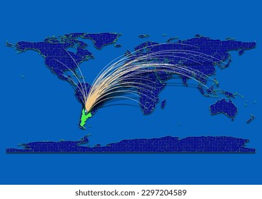 Mapa vibrante y detallado de vectores para Argentina que enfatiza la exportación, la tecnología, el comercio y la innovación. Mejorar las presentaciones y los materiales de marketing. Ideal para empresas, empresarios.