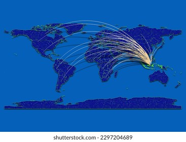 Vector vibrant and detailed map for Indonesia emphasizing export, technology, trade and innovation. Enhance presentations and marketing materials. Ideal for businesses, entrepreneurs.