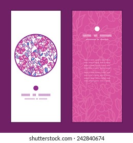 Vector vibrant field flowers vertical round frame pattern invitation greeting cards set