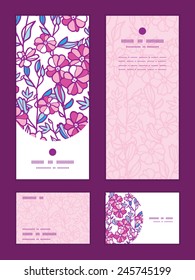 Vector vibrant field flowers vertical frame pattern invitation greeting, RSVP and thank you cards set
