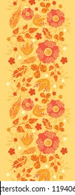 Vector vibrant fire flowers golden vertical seamless pattern background ornament with hand drawn line art floral elements.